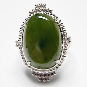Vintage Sterling Silver Green Gemstone Cabochon Ring Size 6.75